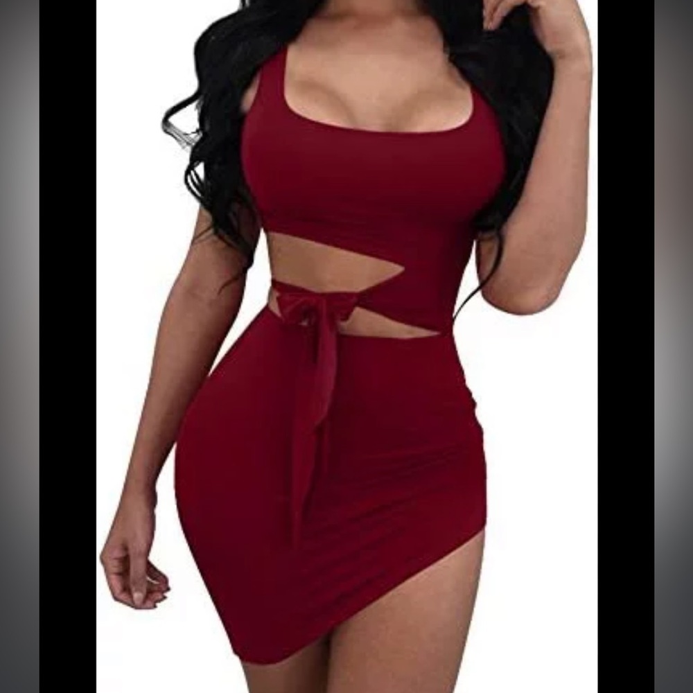 Women’s Sexy Burgundy cut out tie waist dress XS